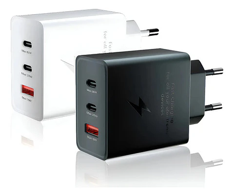 Cargador Carga Super Rápida 65w Usb C + Usb + Negro