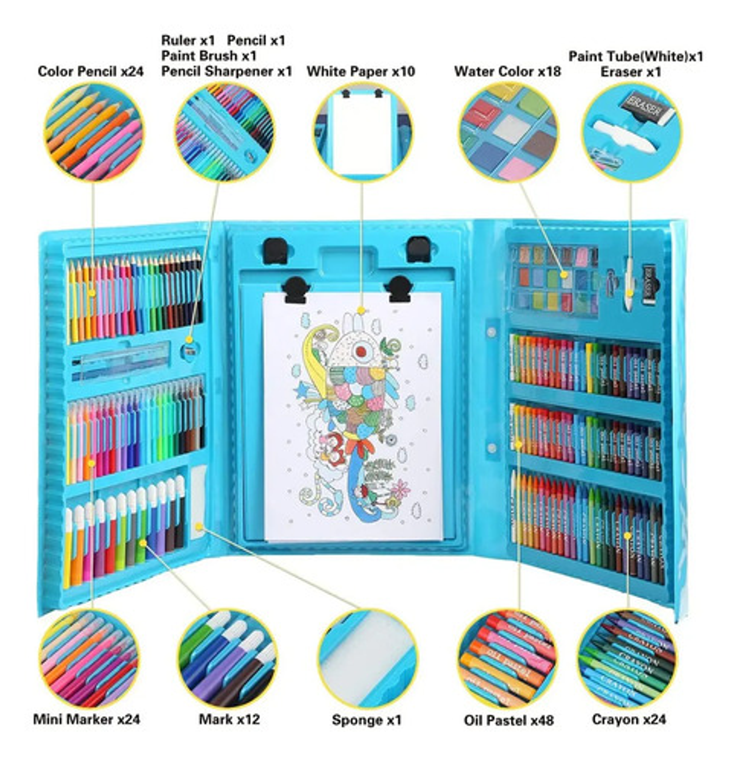 Maletín De Arte Infantil 208 Piezas Con Caballete Y Accesori 5