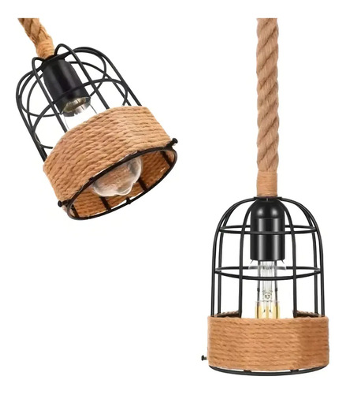 Lampara Colgante Rustica Tipo Jaula Con Cordon + Ampolleta 3