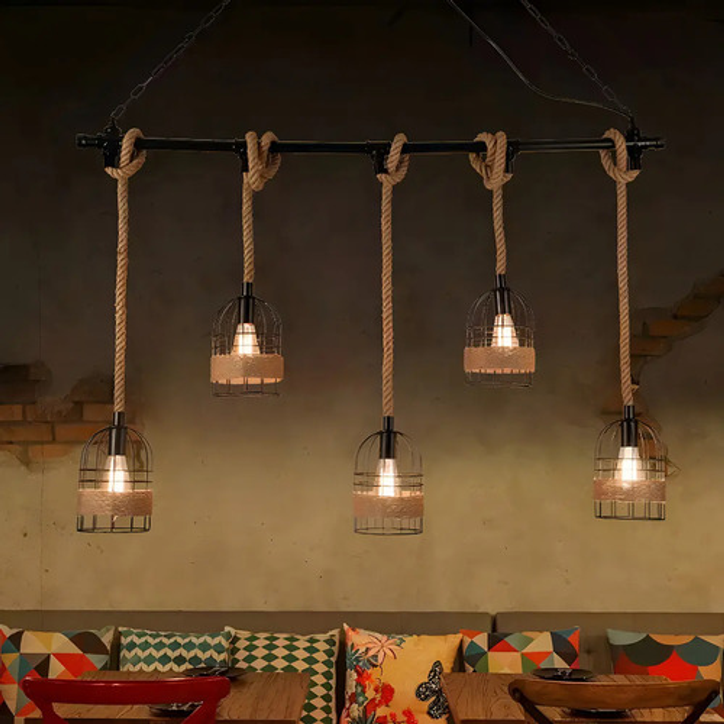 Lampara Colgante Rustica Tipo Jaula Con Cordon + Ampolleta 4