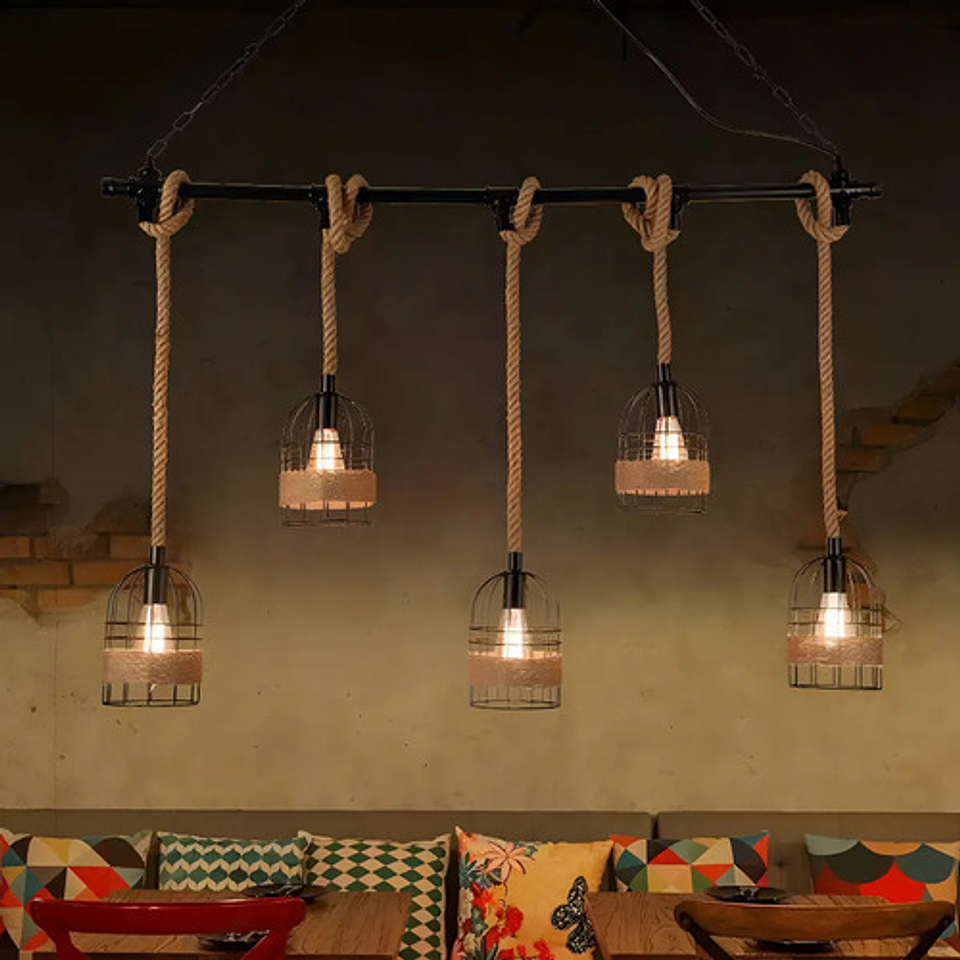 Lampara Colgante Rustica Tipo Jaula Con Cordon + Ampolleta 4