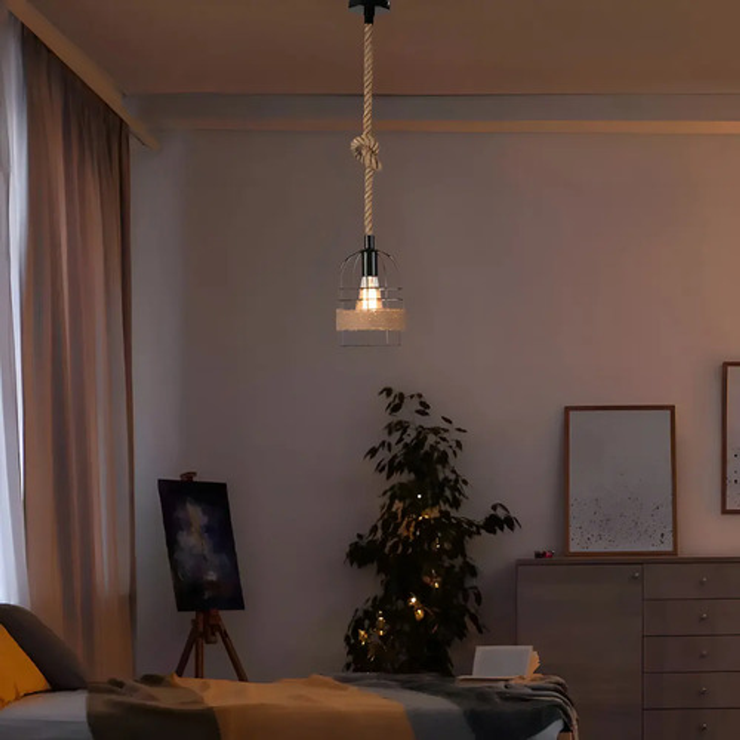 Lampara Colgante Rustica Tipo Jaula Con Cordon + Ampolleta 8