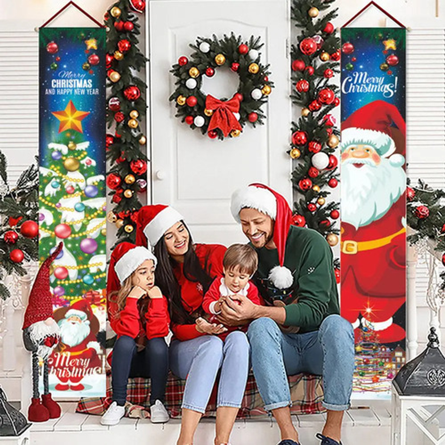 Banderines Navideños De Tela 180x30cm Par Decoración Puerta 3