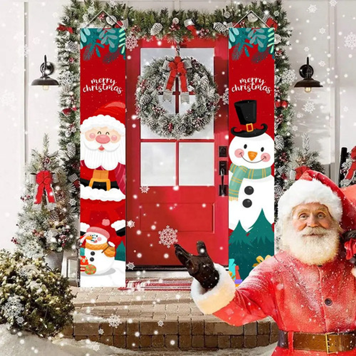 Banderines Navideños De Tela 180x30cm Par Decoración Puerta 7