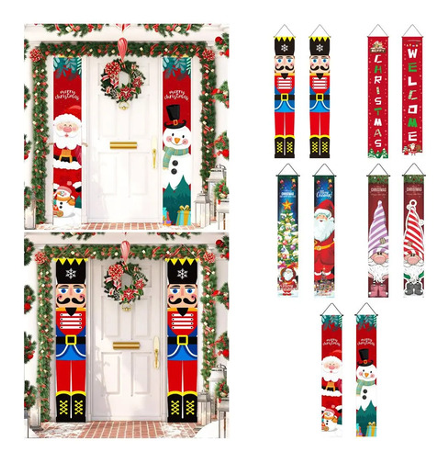 Banderines Navideños De Tela 180x30cm Par Decoración Puerta 8