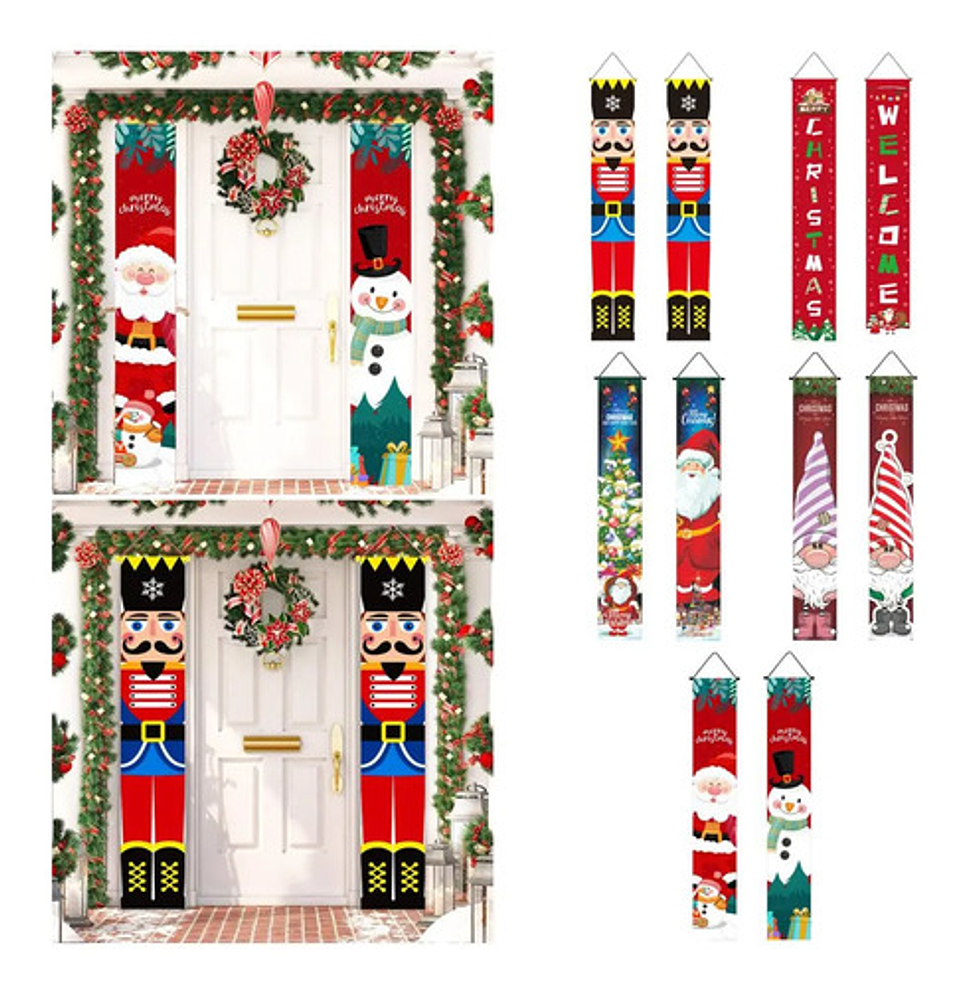 Banderines Navideños De Tela 180x30cm Par Decoración Puerta 8