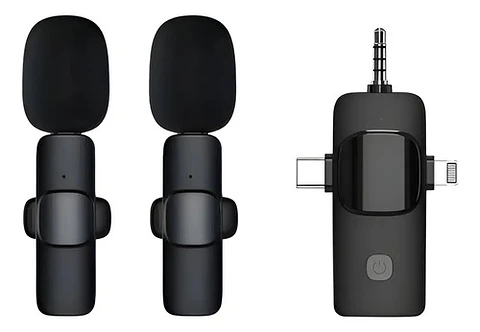 Micrófono Lavalier Inalámbrico Thek 3 En 1 iPhone Android Cámaras Negro