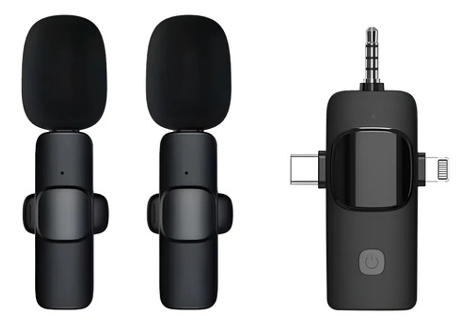 Micrófono Lavalier Inalámbrico Thek 3 En 1 iPhone Android Cámaras Negro 2