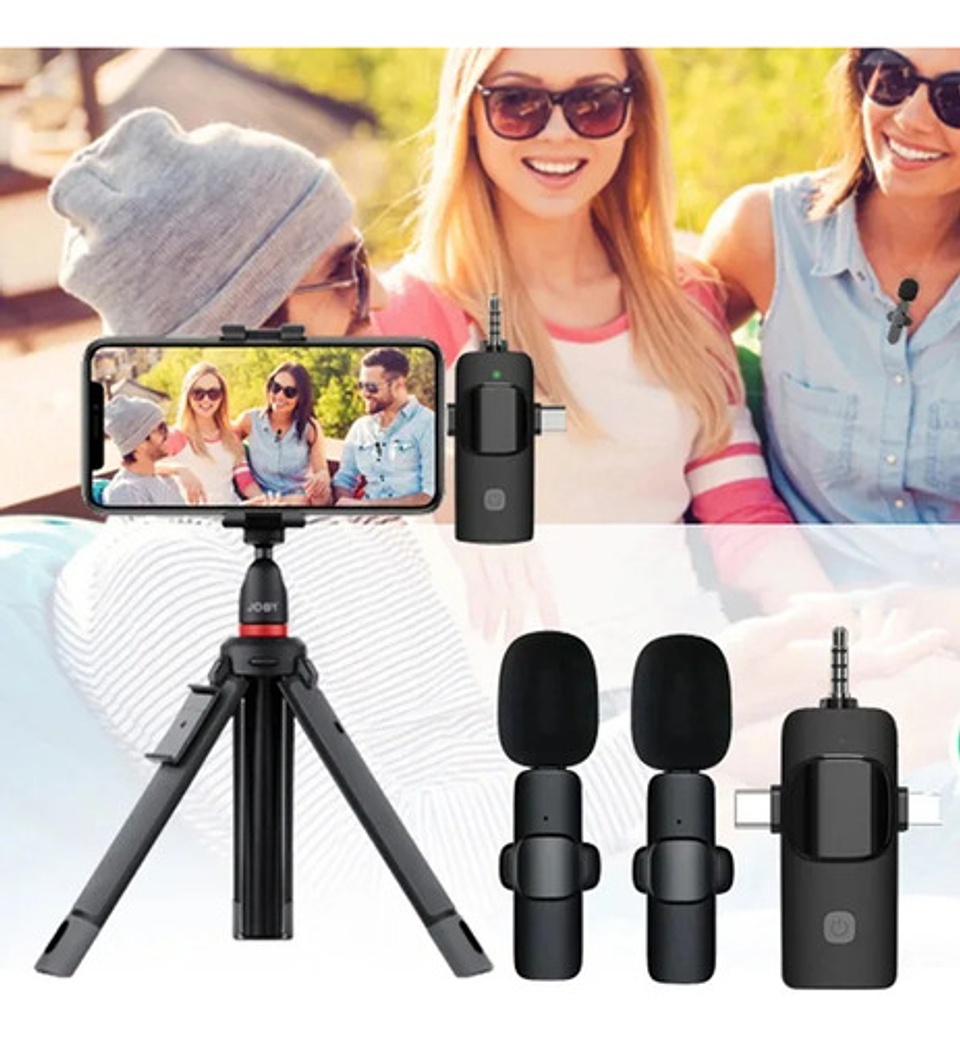 Micrófono Lavalier Inalámbrico Thek 3 En 1 iPhone Android Cámaras Negro 7