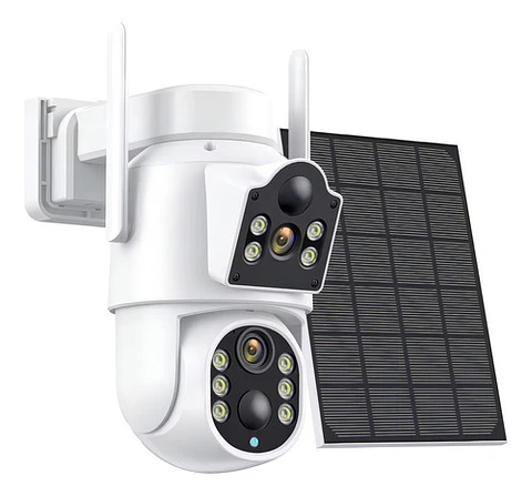 Cámara Solar Exteriores  Fhd Inalámbrica Dual Lente 360grado