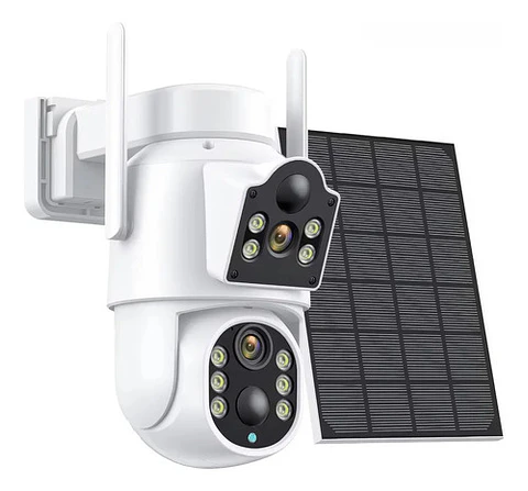 Cámara Solar Exteriores  Fhd Inalámbrica Dual Lente 360grado