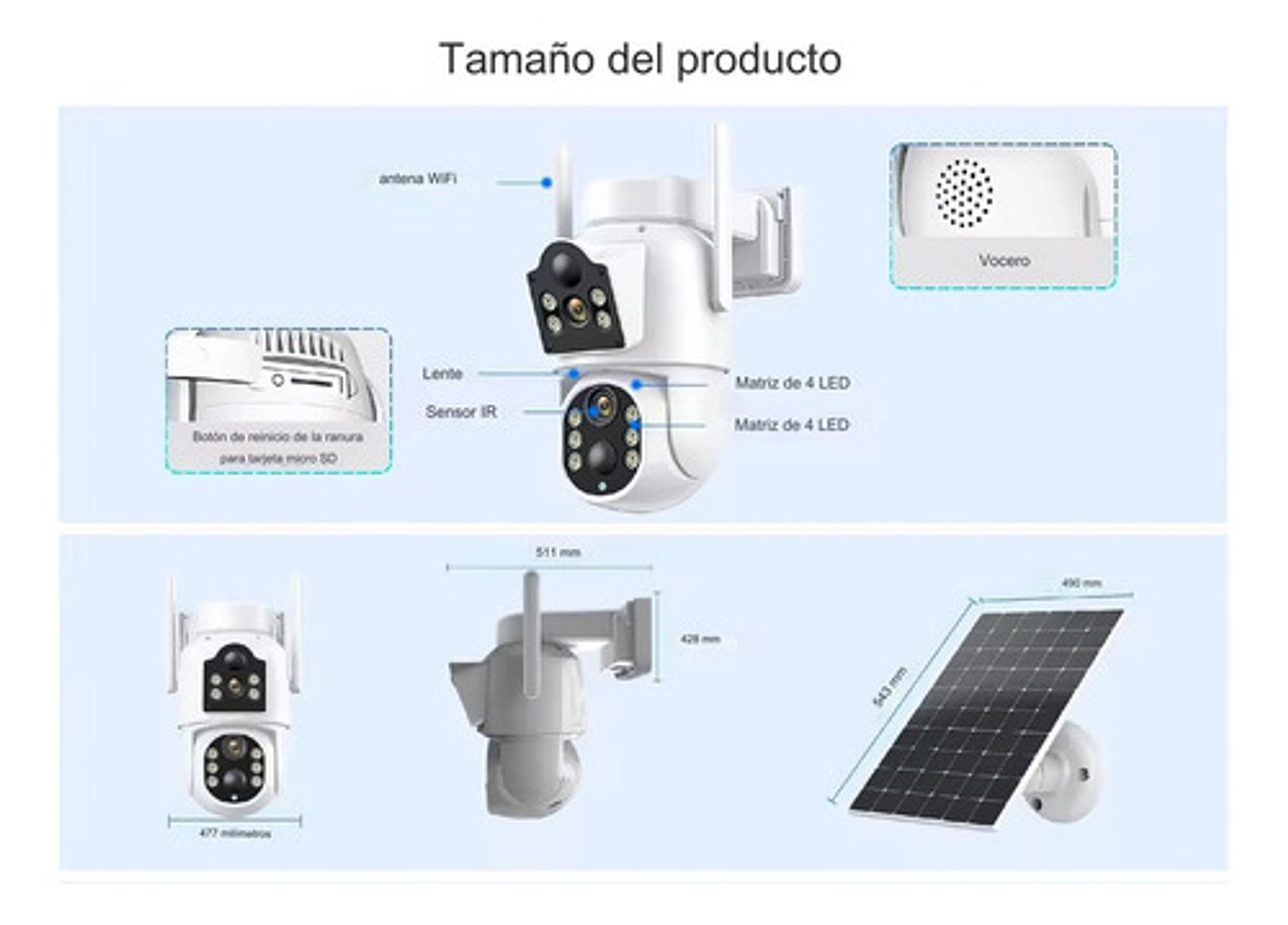 Cámara Solar Exteriores  Fhd Inalámbrica Dual Lente 360grado 2