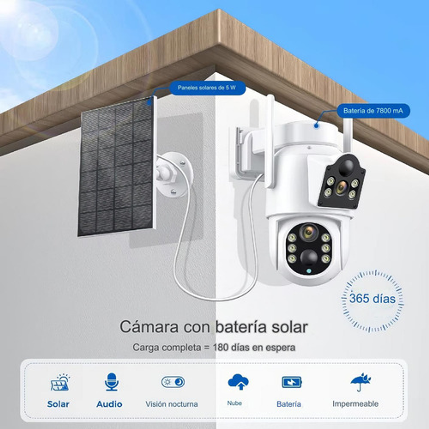 Cámara Solar Exteriores  Fhd Inalámbrica Dual Lente 360grado 7