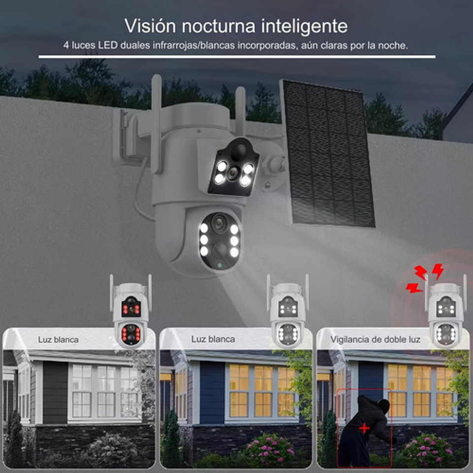 Cámara Solar Exteriores  Fhd Inalámbrica Dual Lente 360grado 9