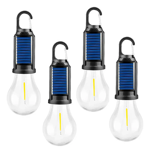 X4 Lampara Solar Usb Camping Ampolleta Led Recargable Negro