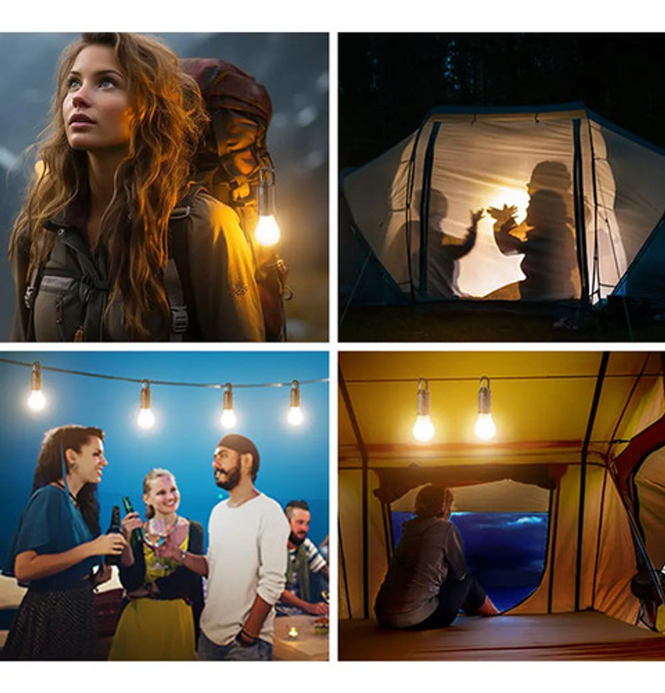 X4 Lampara Solar Usb Camping Ampolleta Led Recargable Negro 8