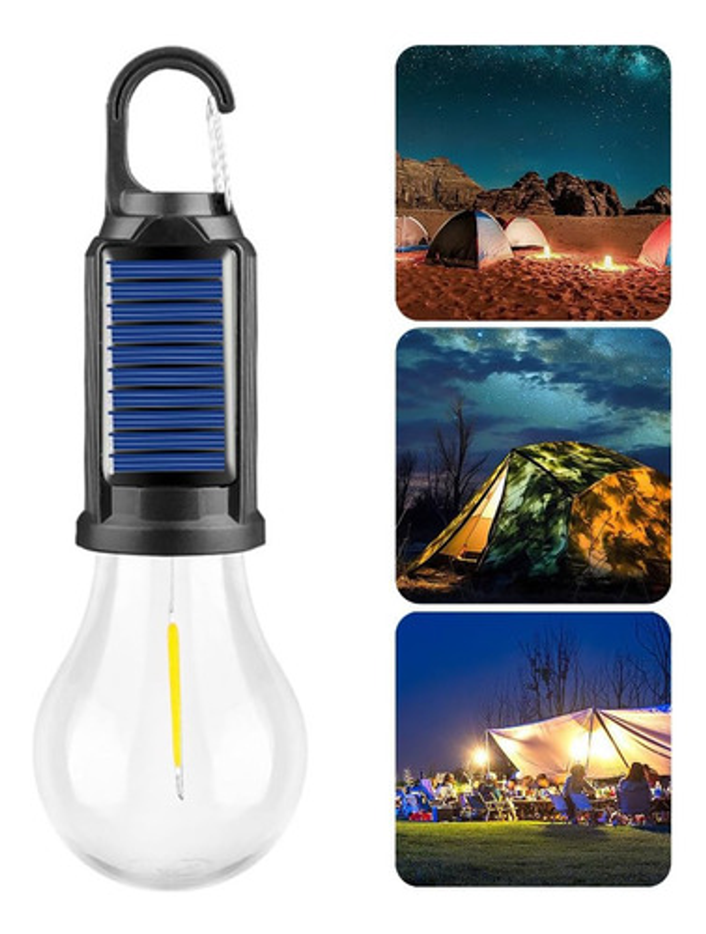 X4 Lampara Solar Usb Camping Ampolleta Led Recargable Negro 9