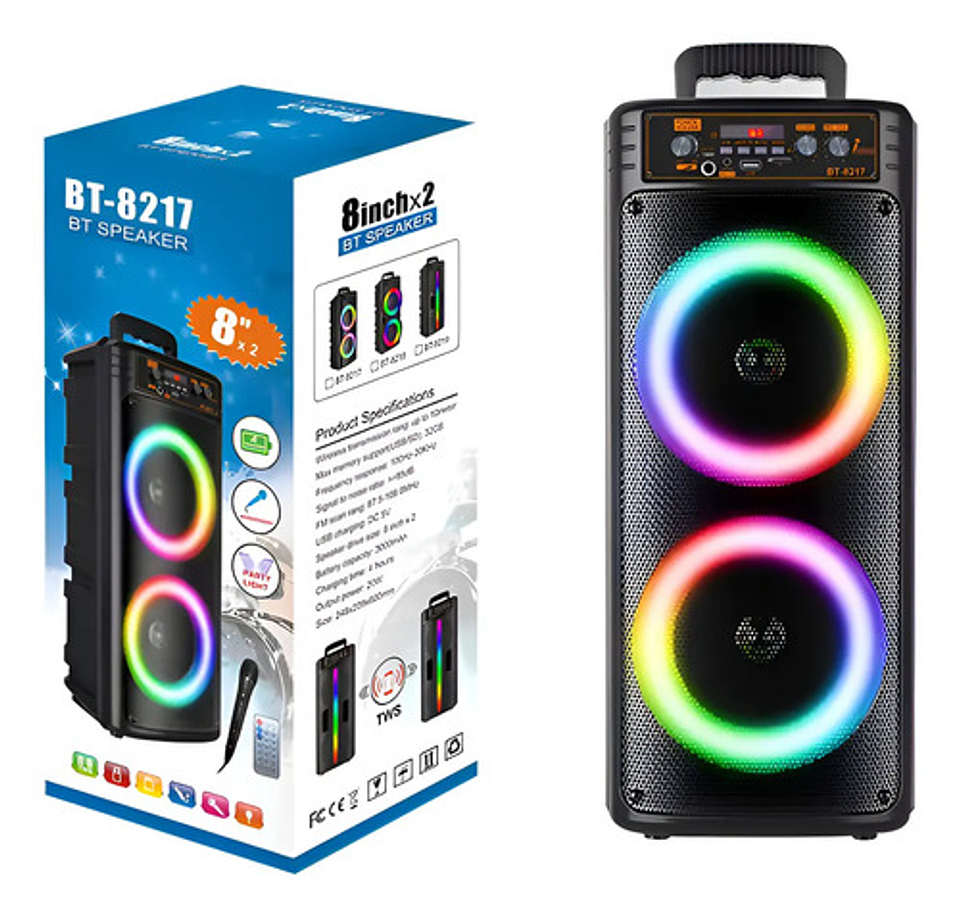Parlante Bluetooth 8 Pulgadas Bt8217 Luces Led Karaoke Negro 1