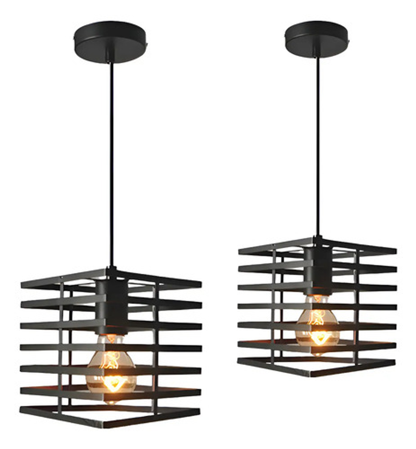 X2 Lámparas Colgantes Vintage Negro Industrial + Foco 1