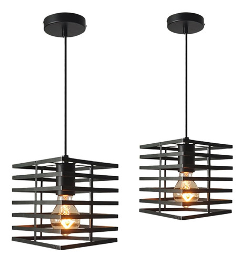 X2 Lámparas Colgantes Vintage Negro Industrial + Foco 2