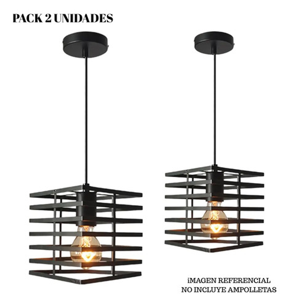 X2 Lámparas Colgantes Vintage Negro Industrial + Foco 5