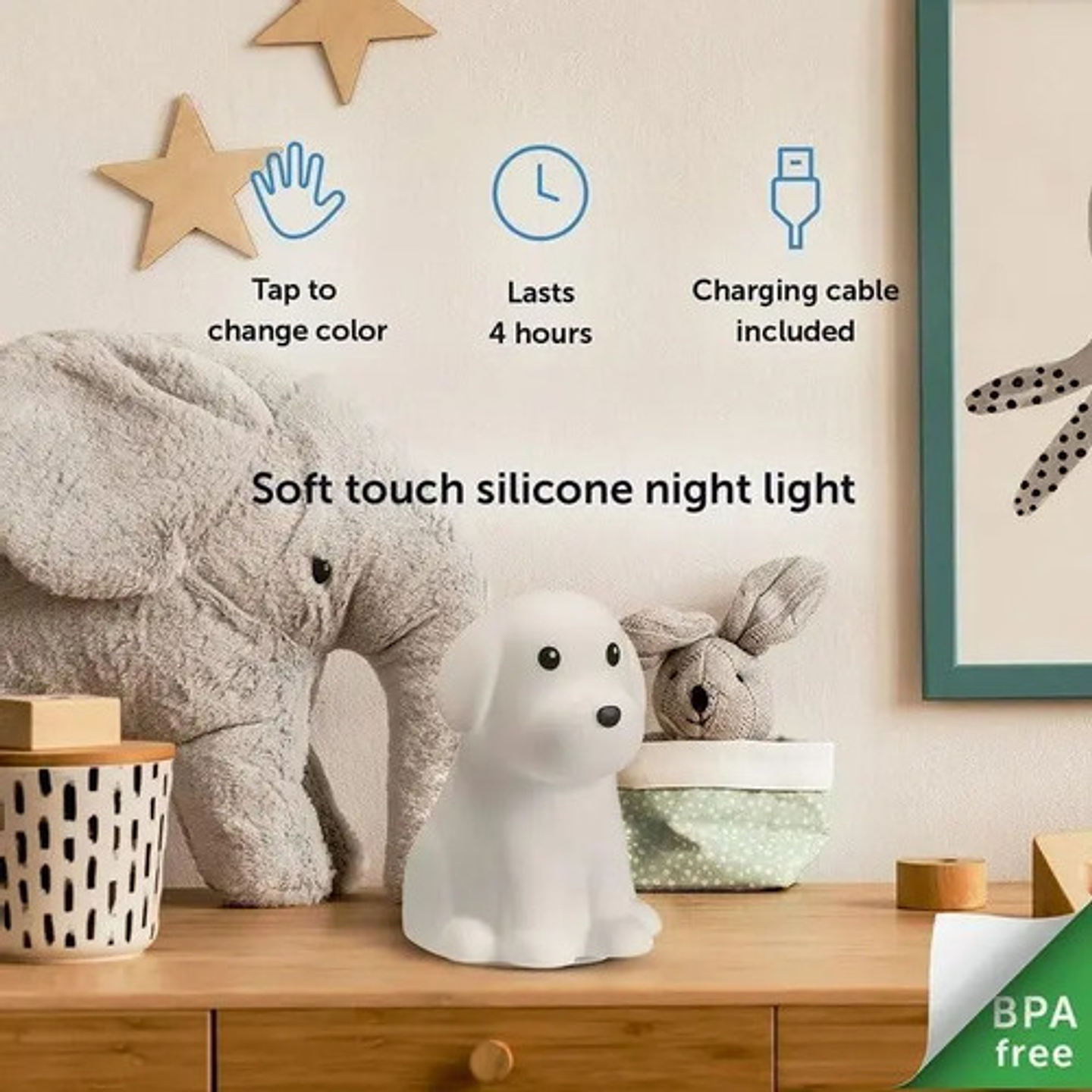 Lámpara Nocturna Infantil En Forma De Perrito 15 Cm Usb Blan 6