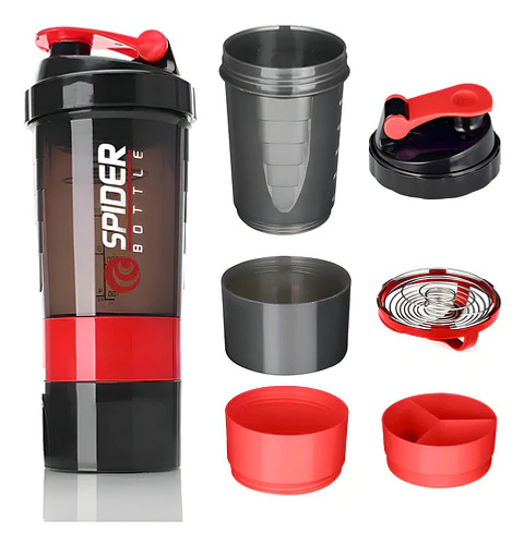 Shaker Proteina Botella Fitness Mezclador Batidos Color Negro