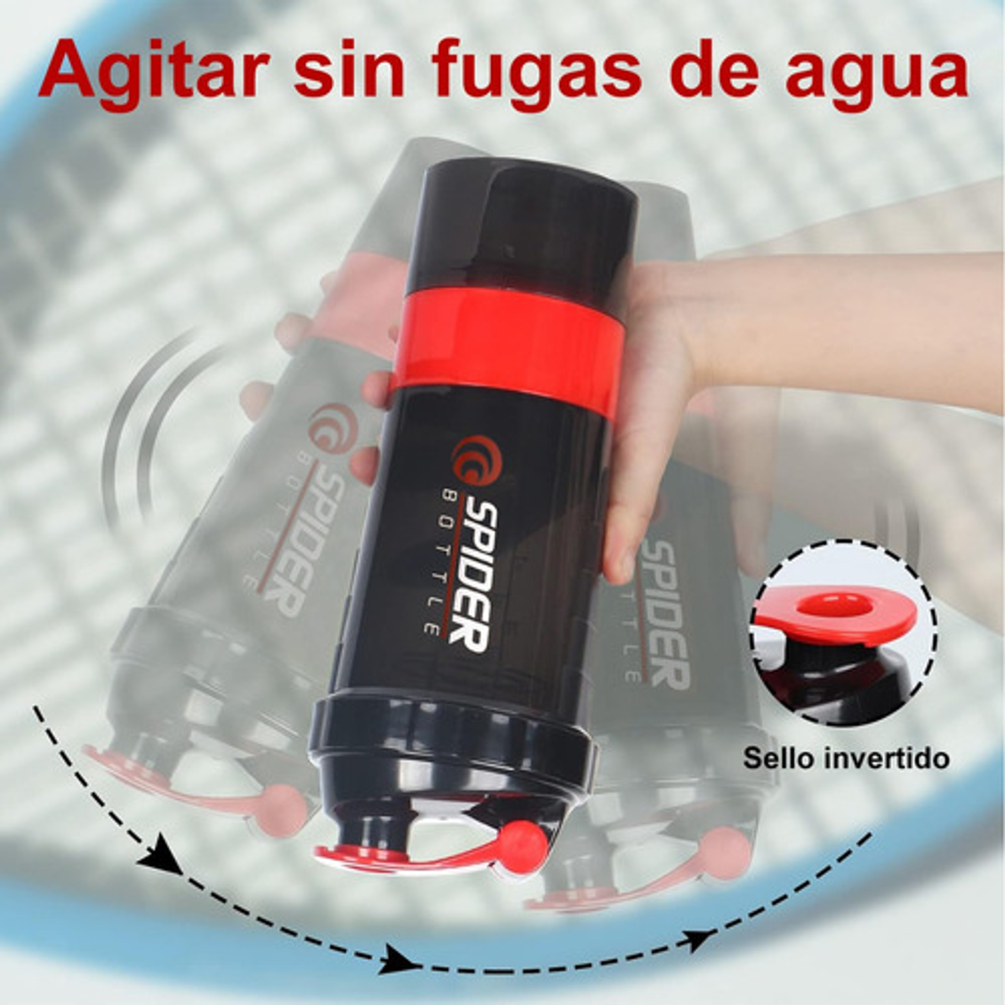 Shaker Proteina Botella Fitness Mezclador Batidos Color Negro 6