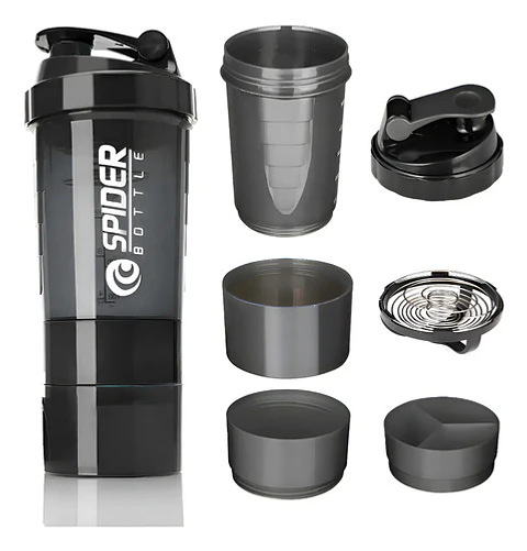 Shaker Proteina Botella Fitness Mezclador Batidos Color Negro