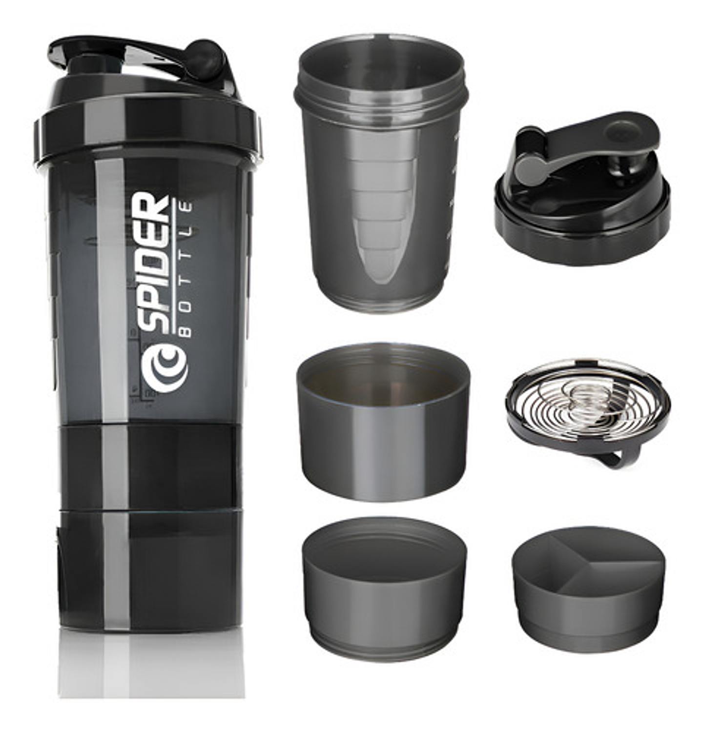Shaker Proteina Botella Fitness Mezclador Batidos Color Negro 2
