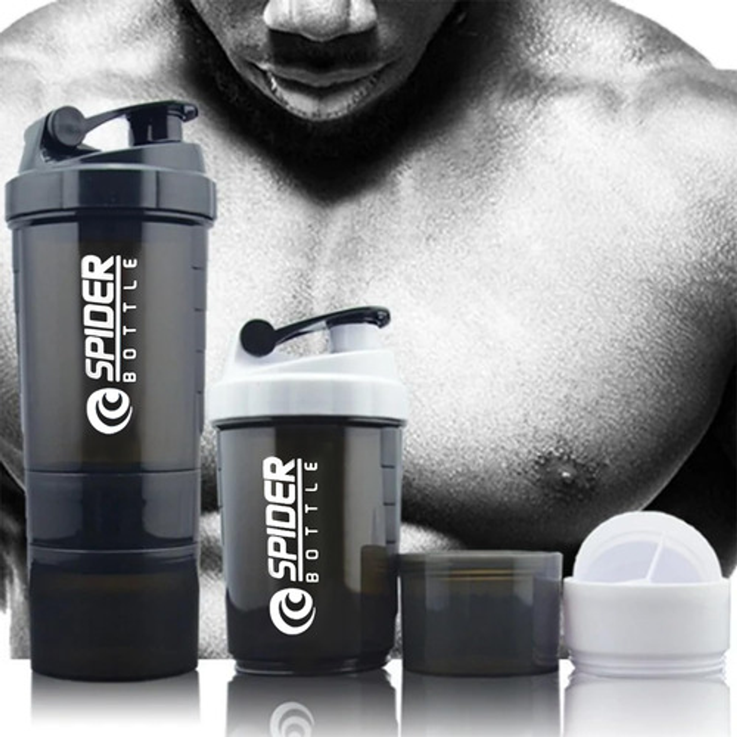 Shaker Proteina Botella Fitness Mezclador Batidos Color Negro 8