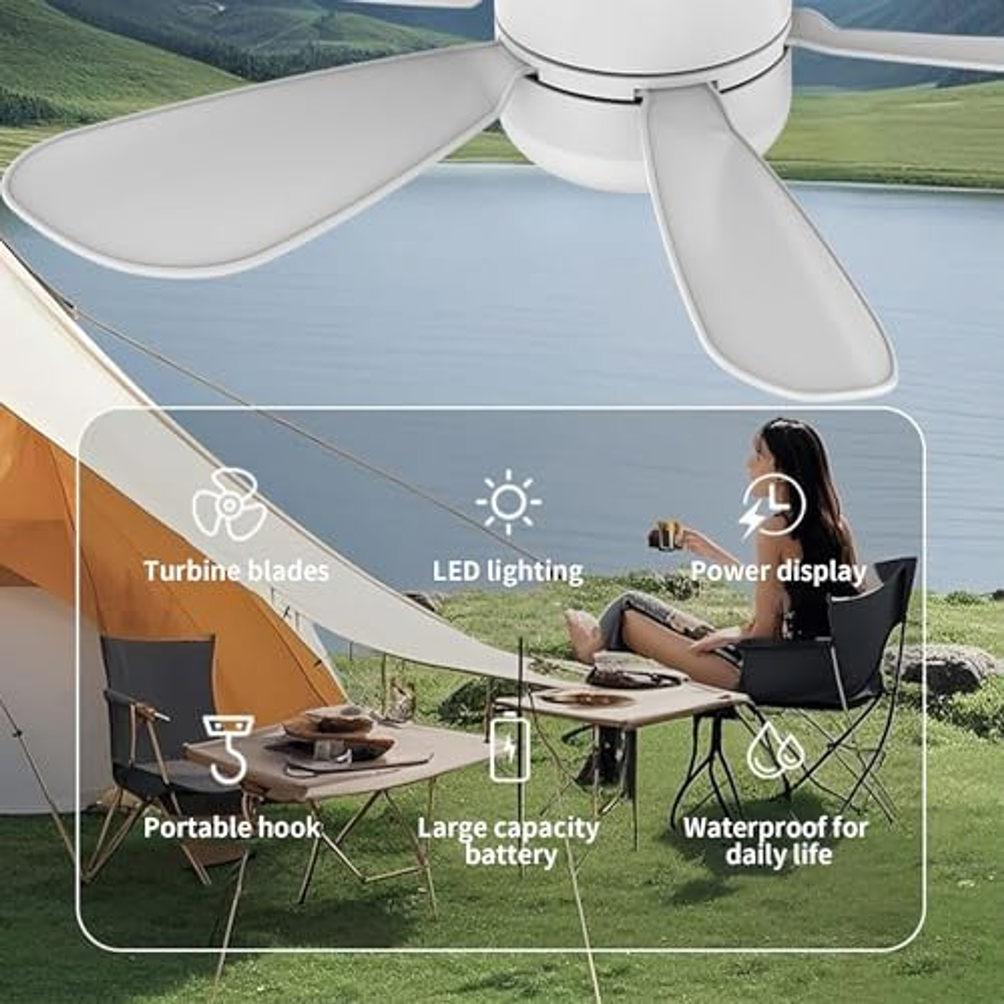 Ventilador Techo Portátil Led Control Remoto Aire Para Campi 4