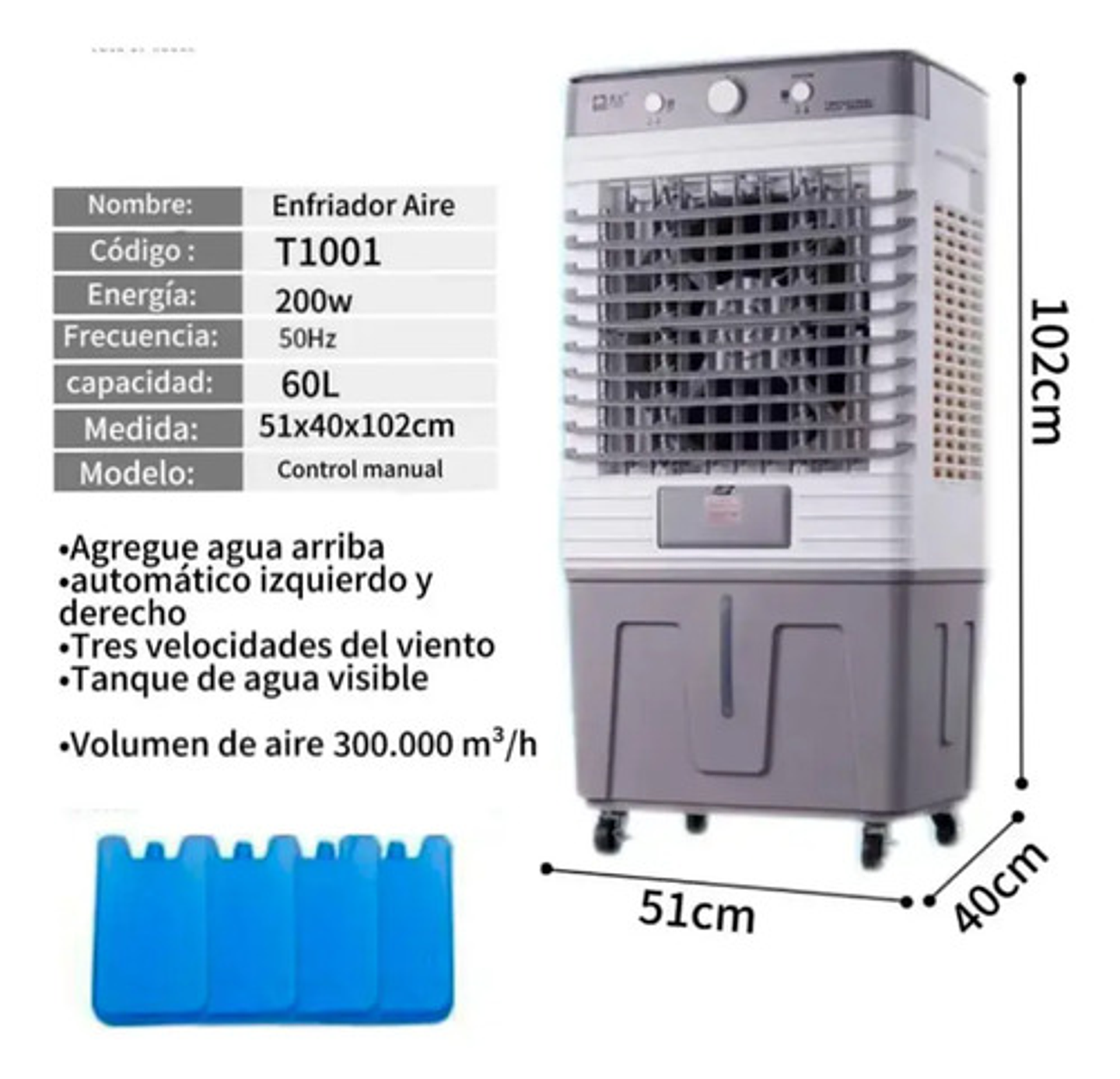 Enfriador Aire Evaporativo Industrial 5000m3 40 L Gris 2
