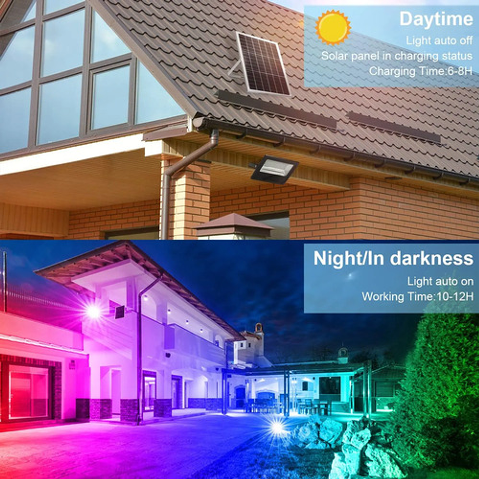 Foco Solar Led 200w Rgb Exterior Ip67 Calida Fria 3