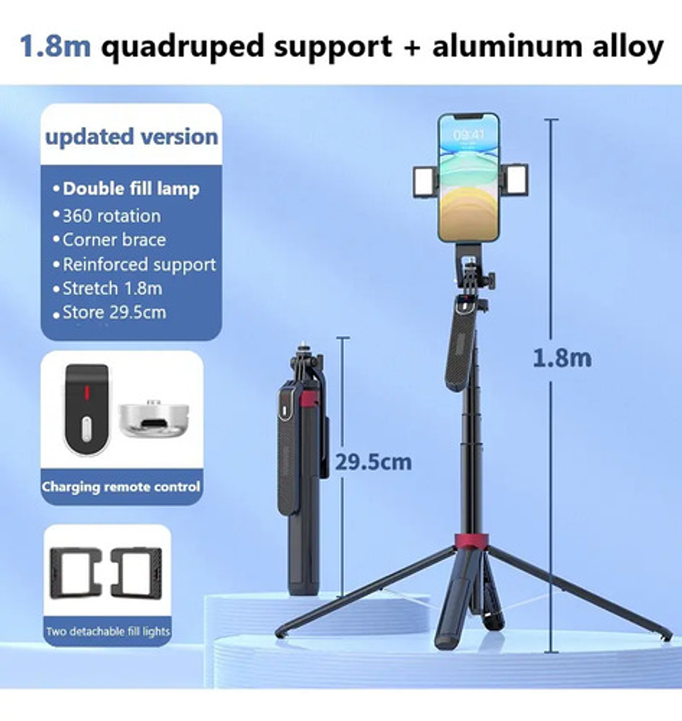 Palo Selfie Teléfono Flexible Luz Led Control Inalámbrico 2