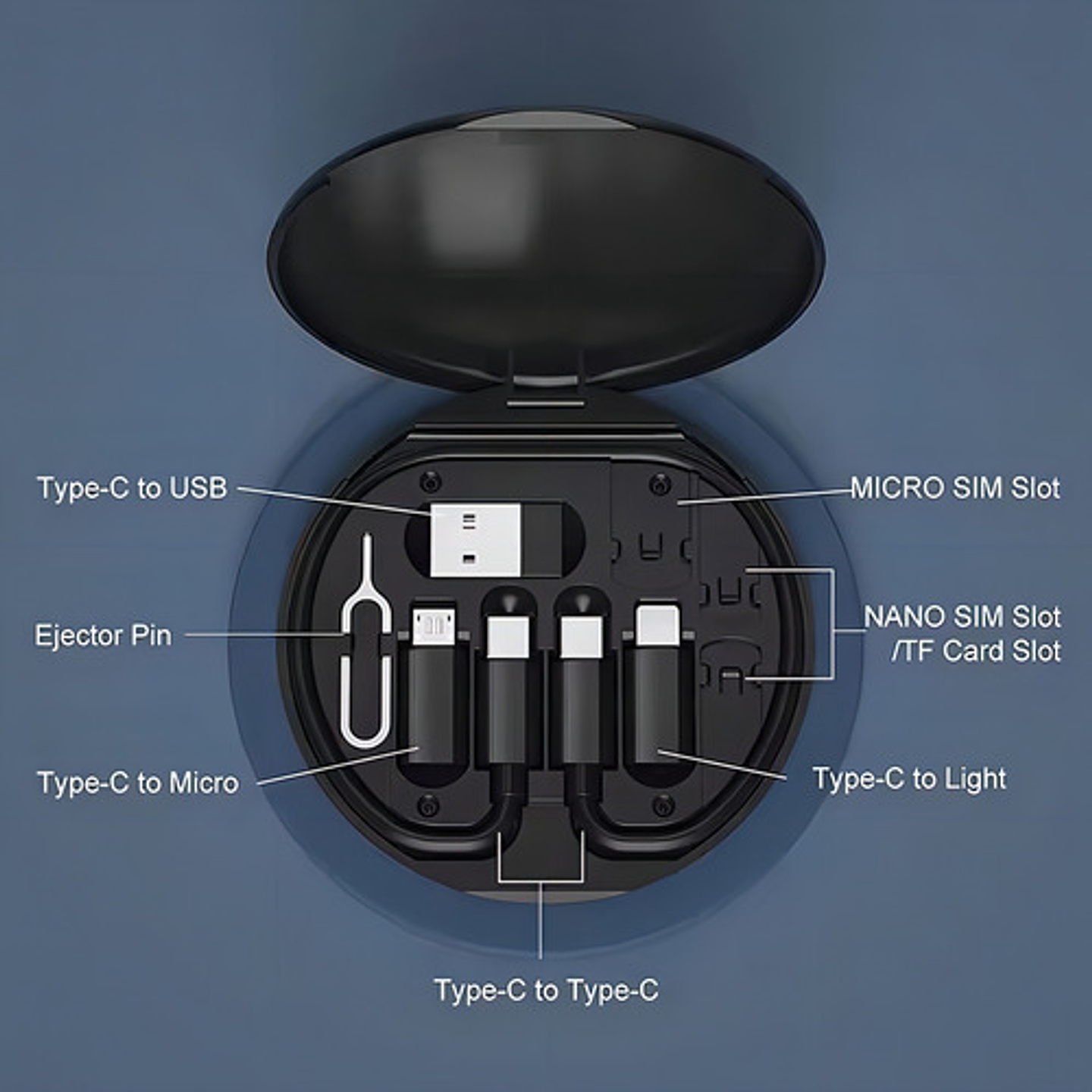Cable Usb Otg 6 En 1 Tipo C + 3 Adaptadores, Carga Y Datos 6