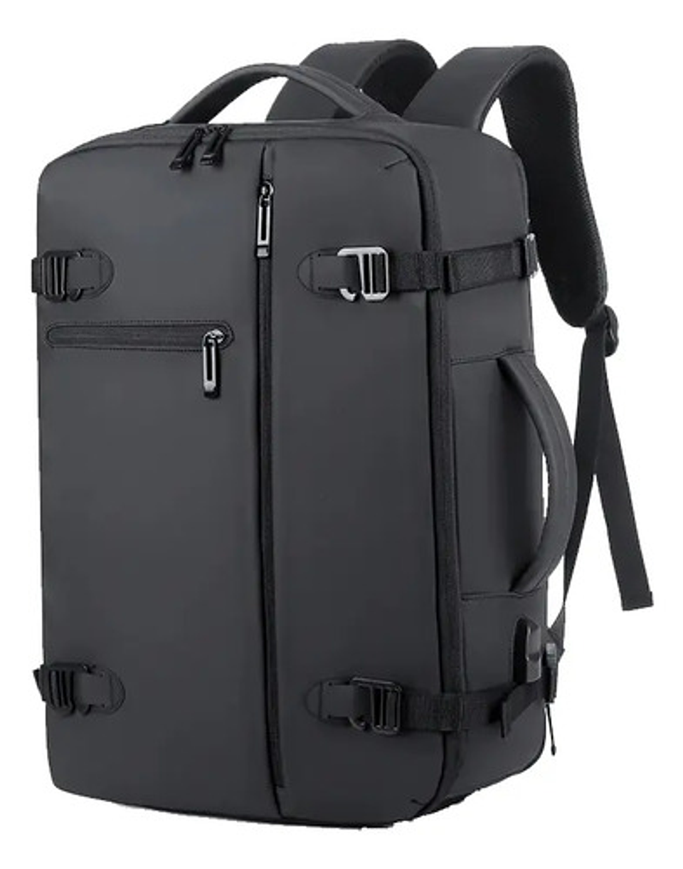 Mochila Viaje Puou Negro Impermeable Expandible 40l Porta Laptop 16  Liso 1