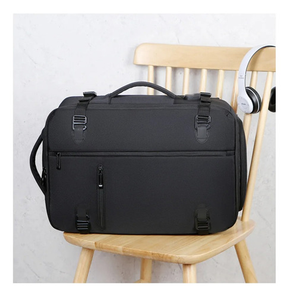 Mochila Viaje Puou Negro Impermeable Expandible 40l Porta Laptop 16  Liso 6