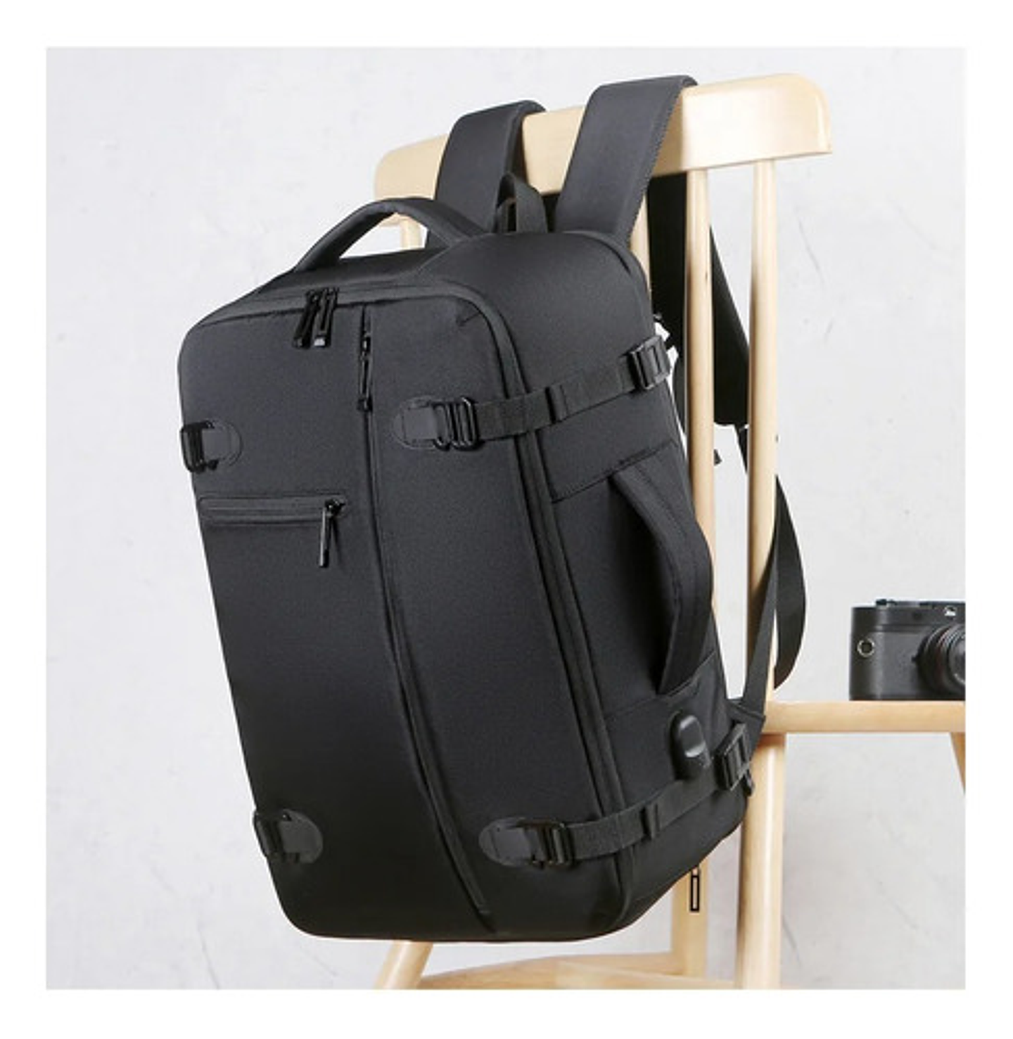 Mochila Viaje Puou Negro Impermeable Expandible 40l Porta Laptop 16  Liso 7