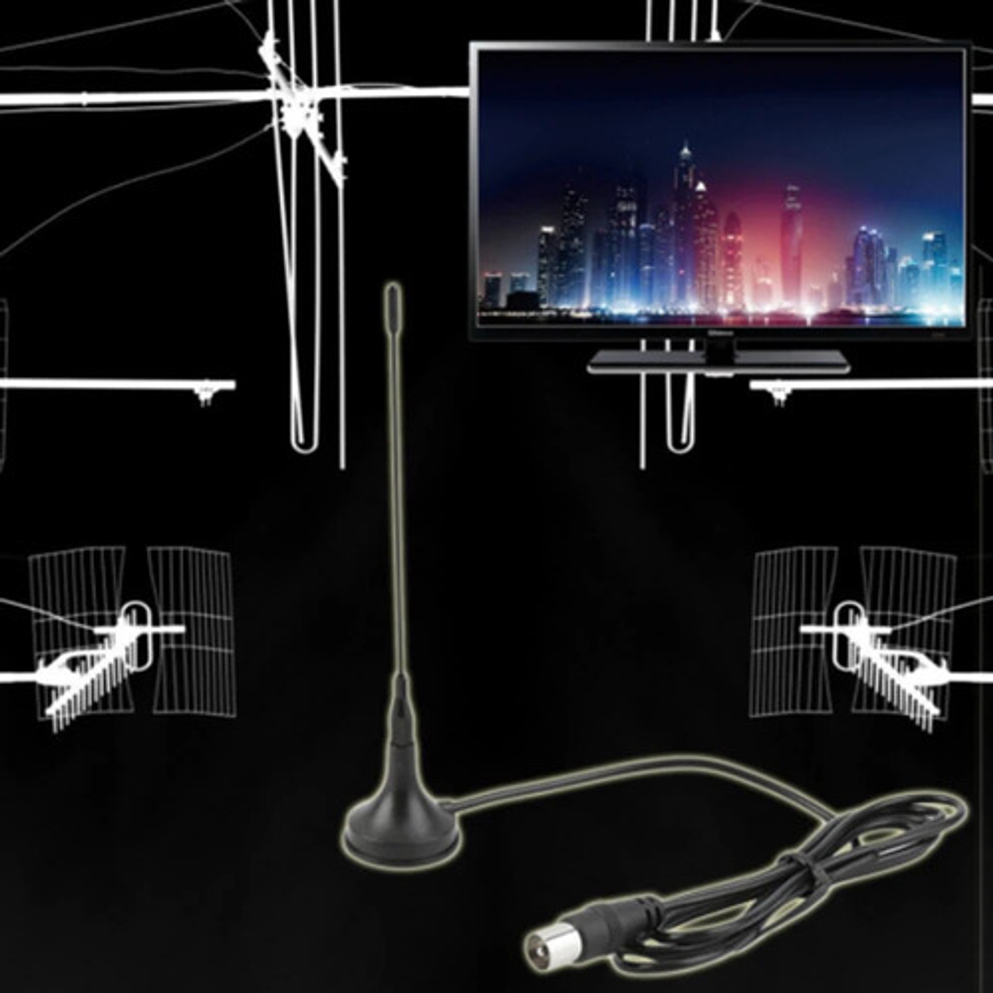 Pack 2 Antenas Tv Digitales Anthd Uhf/vhf Hdtv Coaxiales Interno/externo 7