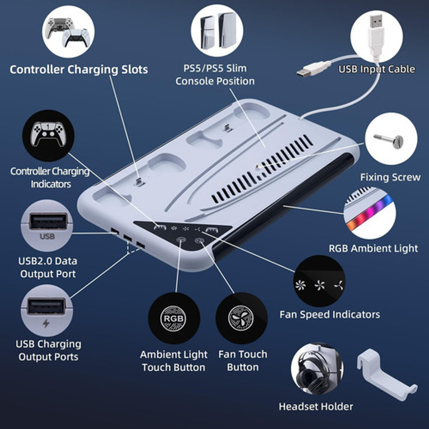 Soporte Cargador Con Ventilador Para Ps5 Slim/normal 5