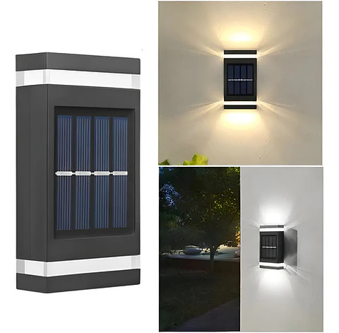 Foco Aplique Solar Led Exterior Thek Luz Cálida Ip65 Para Pared Negro