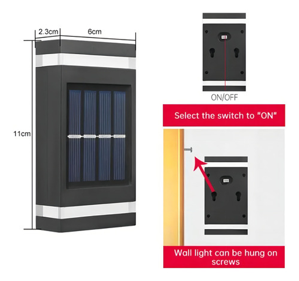 Foco Aplique Solar Led Exterior Thek Luz Cálida Ip65 Para Pared Negro 2