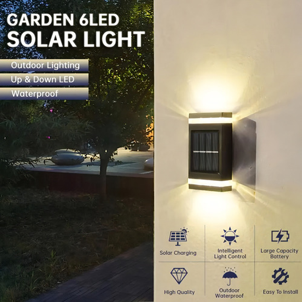 Foco Aplique Solar Led Exterior Thek Luz Cálida Ip65 Para Pared Negro 5