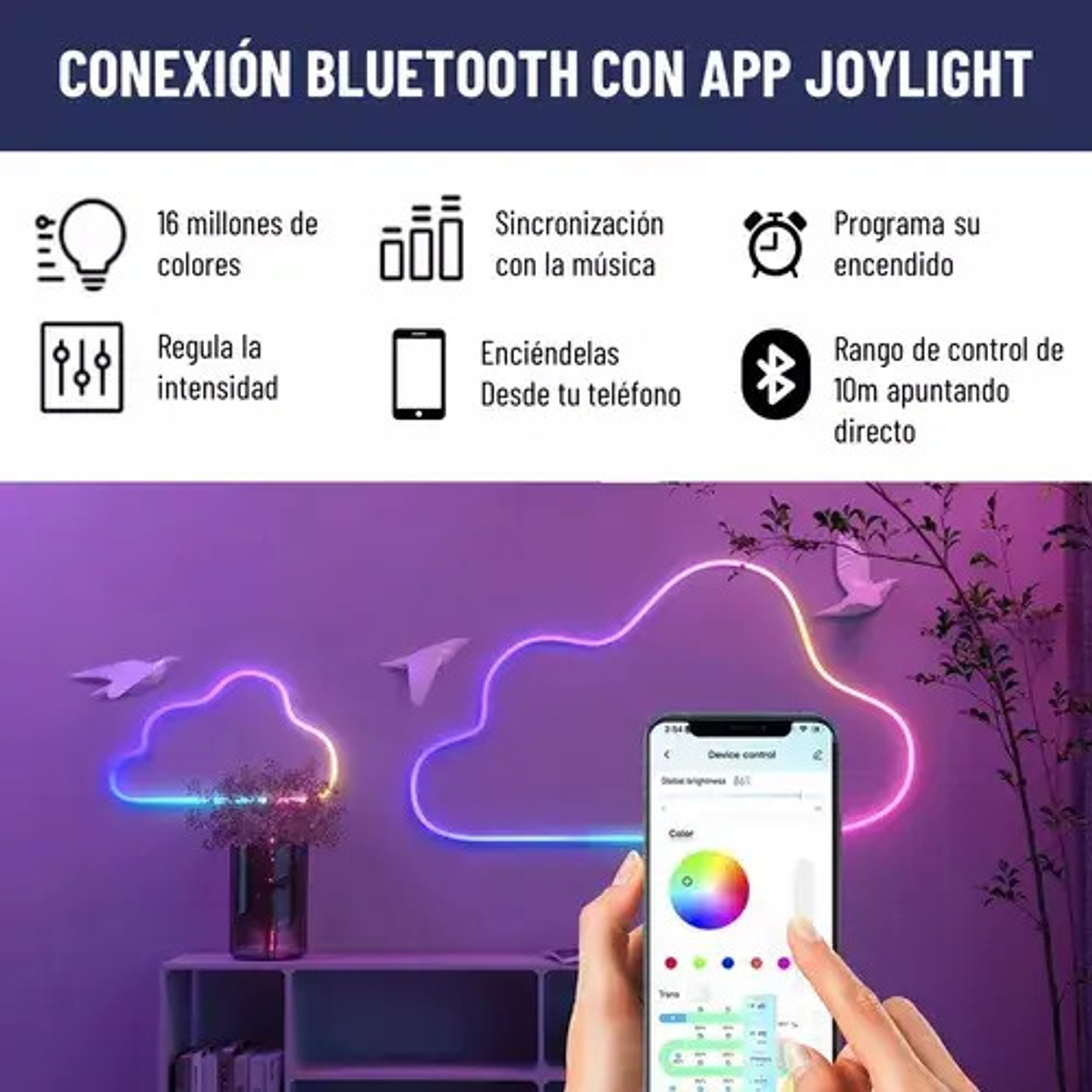 Tira Luz Led Neon 5 Mts Rgb Configurable Bluetooth 4