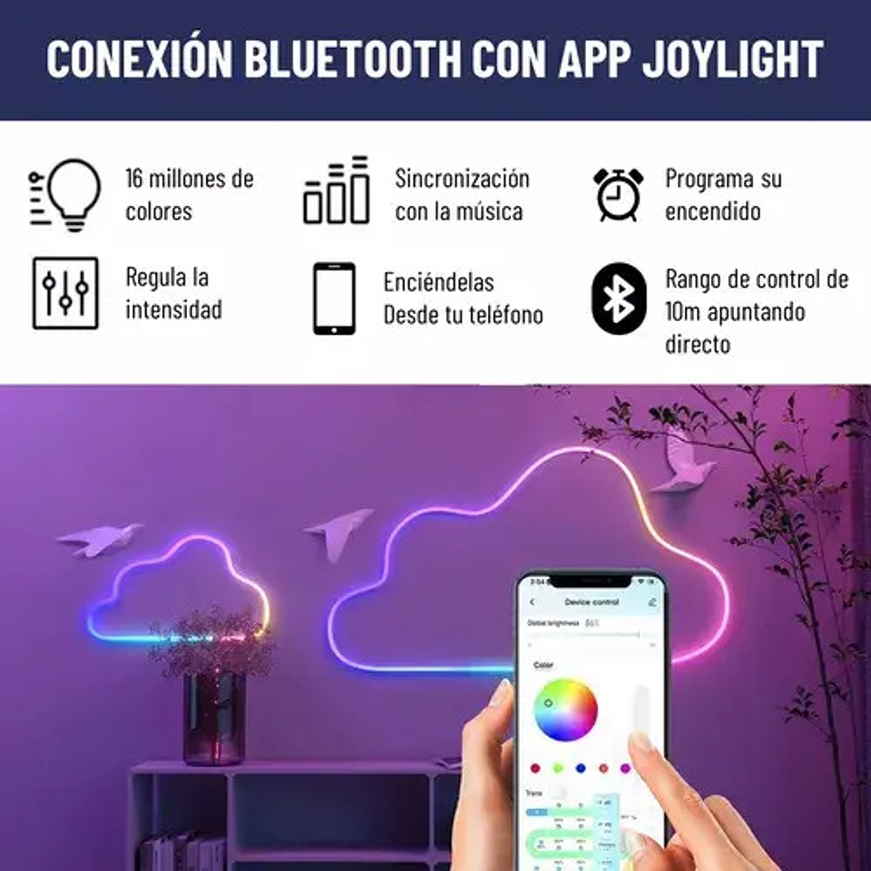 Tira Luz Led Neon 5 Mts Rgb Configurable Bluetooth 4