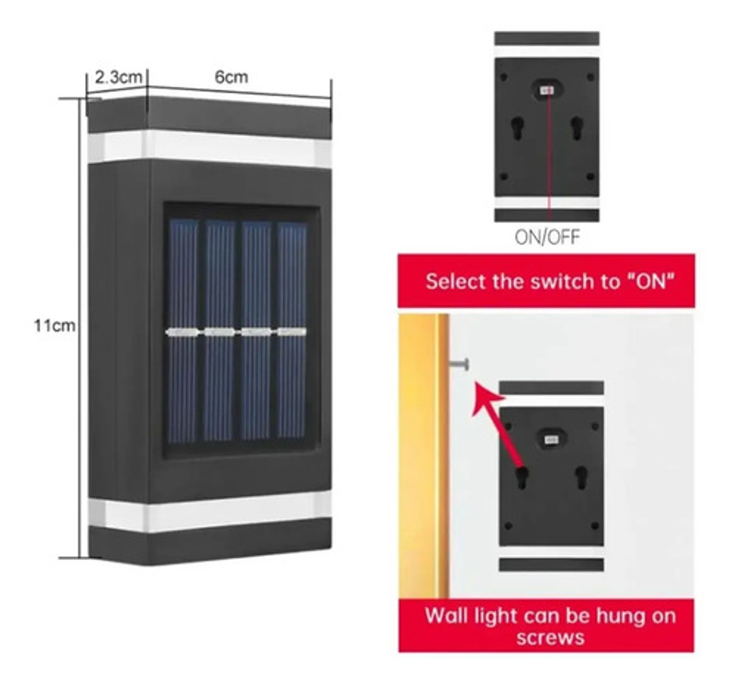 Foco Aplique Solar Led Exterior Thek Luz Cálida Ip65 Para Pared Negro 2
