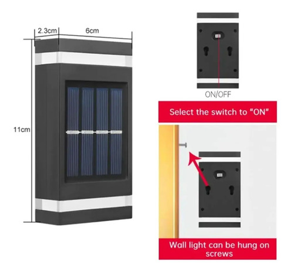 Foco Aplique Solar Led Exterior Thek Luz Cálida Ip65 Para Pared Negro 2