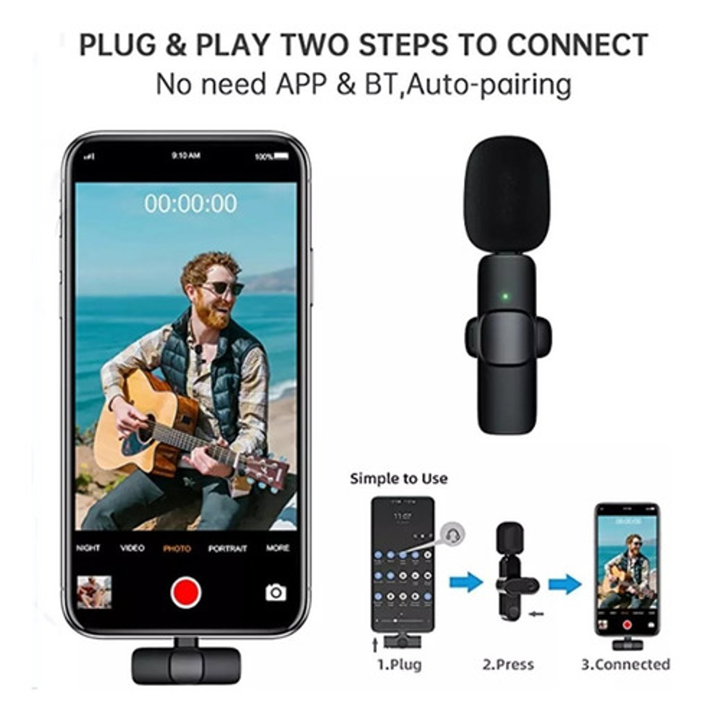 Micrófono Lavalier Inalámbrico Usb-c Para Pc Y Tablet Condensador Negro 4