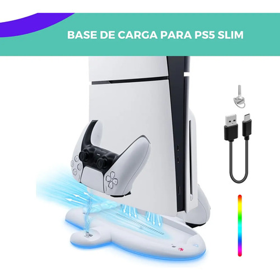 Base Soporte Para Ps5 Slim Estacion De Carga Luces Rgb Touch 2
